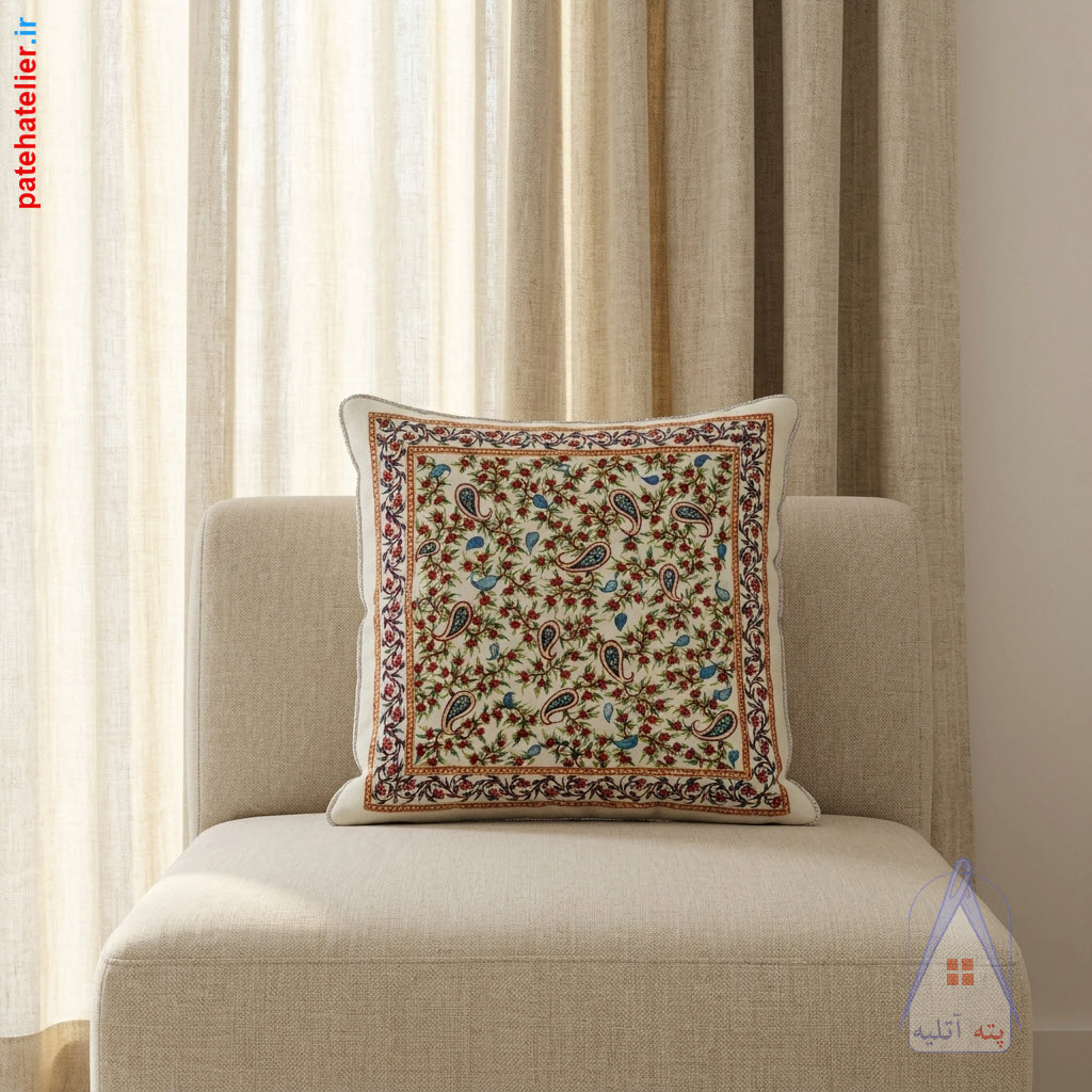cushion-pateh-handmade کاور کوسن پته دوزی طرح دشت گل