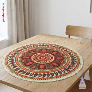 رومیزی پته اصیل کرمان با دوخت معاصر به قطر 60 سانتی متر صد درصد پشم