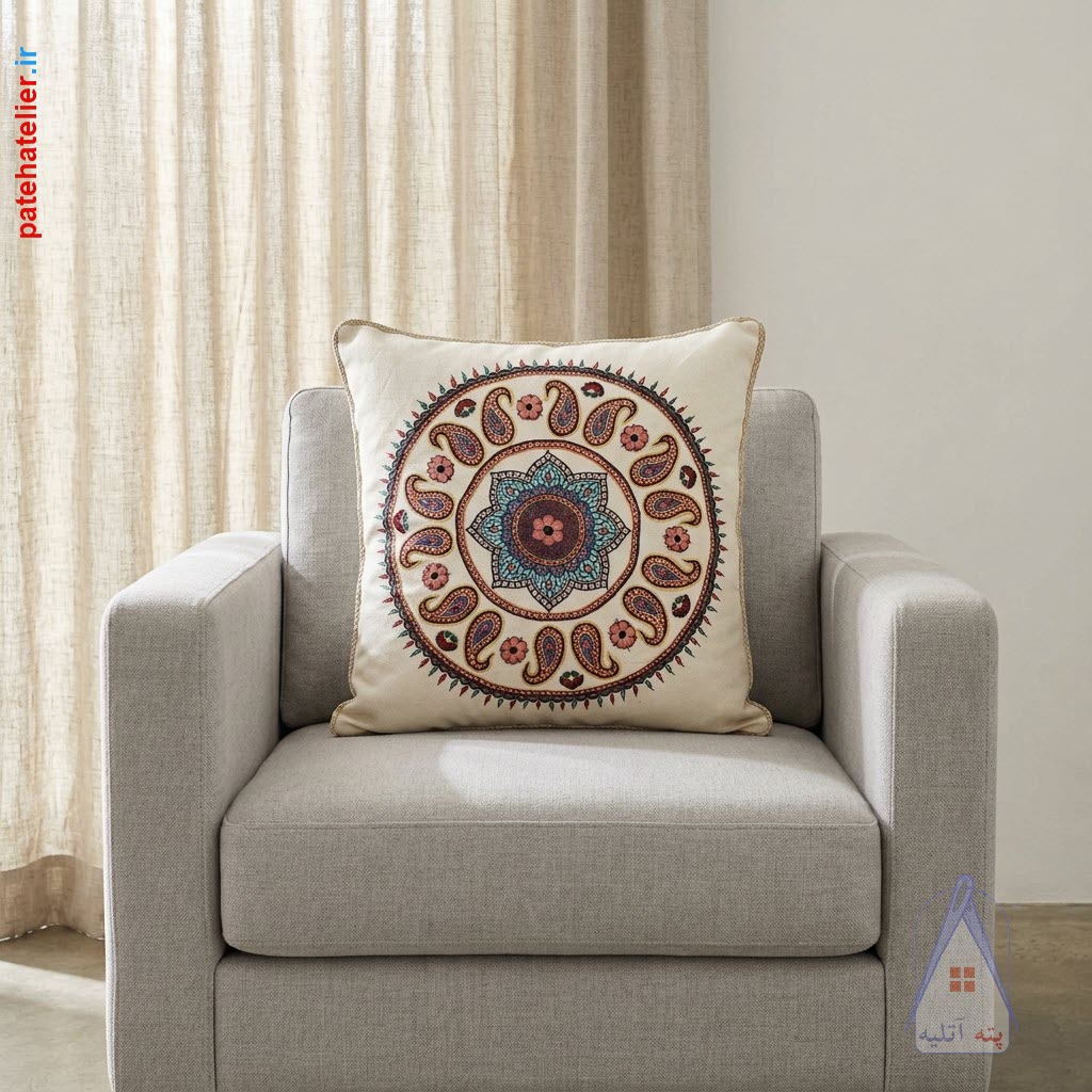 pateh-cushion-decor کوسن پته دوزی گیاهی کرمان صددرصد پشم با رنگرزی گیاهی