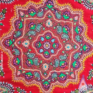 رومیزی قرمز پته دوزی کرمان مربعی شیمیایی
