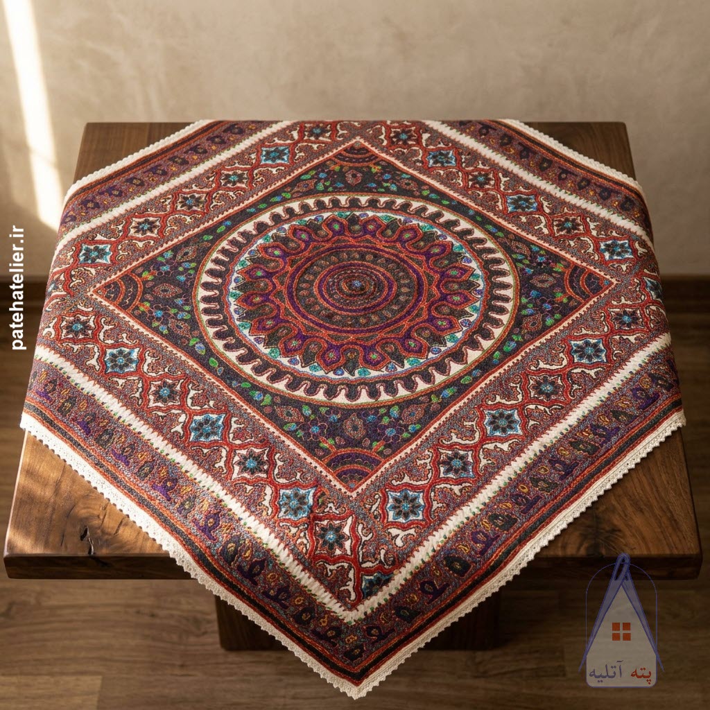 pateh-handmade-tablecloth رومیزی مربع پته کرمان مناسب دکوراسیون منزل