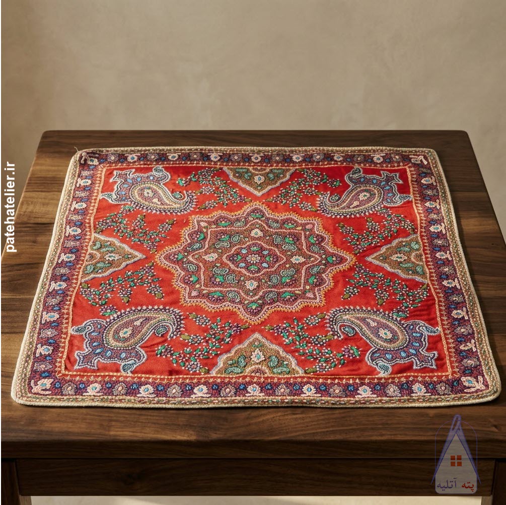 pateh-tablecloth-square رومیزی پته اصیل کرمان با رنگرزی شیمیایی مناسب دکوراسیون منزل