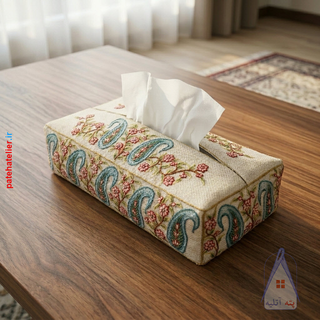 kerman-pateh-tissue-cover-handmade کاور دستمال کاغذی پته دوزی