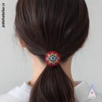کش مو پته دوزی طرح گل یاقوت دست دوز زنانه